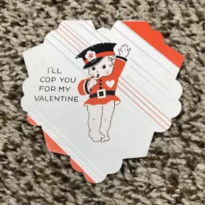 Vintage Valentines Day Card Folded Girl Policeman I'll Cop You - Picture 1 of 4