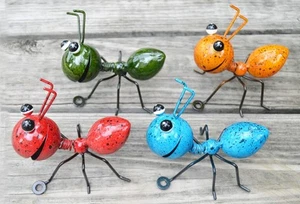 Metal Ant Garden Decor Set of 4 Colorful Outdoor Garden Yard Art Wall Sculptures - Picture 1 of 6