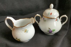 Eschenbach Porcelana Baronet China Azúcar con Tapa y Crema Frutas Flores Borde Dorado - Imagen 1 de 6