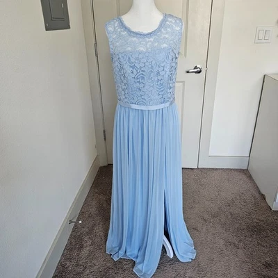 DAVID'S BRIDAL Mujer Vestido 10 Maxi Vestido Floral Encaje Azul Hielo Gasa Boda Foto 1 de 4