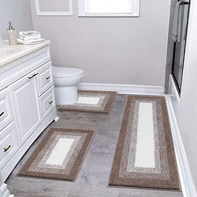 Juegos de alfombras de baño 3 piezas, alfombras de baño antideslizantes absorbentes, felpa extra suave  Foto 1 de 4