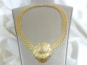 VTG 5 ROW PANTHER LINK W/ LARGE REPOUSSE LION HEAD CENTER 18" NECKLACE - Picture 1 of 7