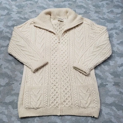 Vintage Gaeltarra Sweater Womens 2XL Beige Wool Full Zip Long Sleeve Cable Knit - Image 1 of 4