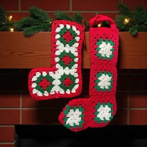 "Juego de dos medias cuadradas de Navidad Granny hechas a mano de 12", 17""" - Imagen 1 de 3