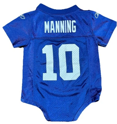 Camiseta Reebok NFL Eli Manning NY Giants #10 Infantil Talla 3-6 Meses Una Pieza Snap Foto 1 de 4