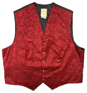Wah Maker Frontier Mens Vest Size 2XL Ranch Western Cowboy Rodeo Red Floral Silk - Picture 1 of 12