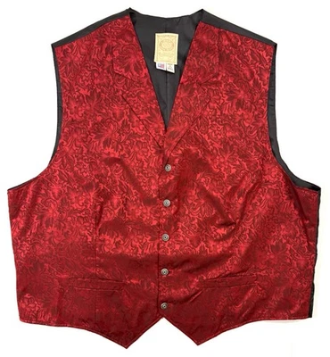 Wah Maker Frontier Mens Vest Size 2XL Ranch Western Cowboy Rodeo Red Floral Silk - Image 1 of 4