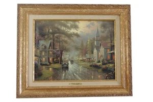 Thomas Kinkade Canvas Oil HOMETOWN EVENING Framed 22x18 Painting I-1998 Artwork - Picture 1 of 16