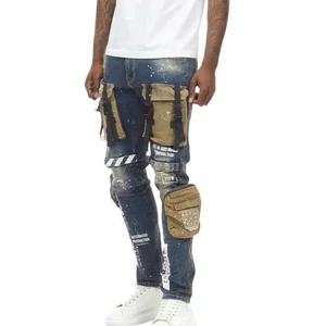Pantalones de mezclilla Smoke Rise utilitarios de moda cargo para hombre calce ajustado talla 36/32 ropa de calle - Imagen 1 de 16