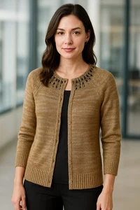 Cárdigan de punto con cuentas Coldwater Creek para mujer suéter chaqueta tostado talla M - Imagen 1 de 11