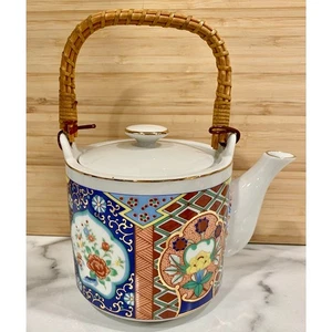 Antique National Silver Co Nagoya Japan Imari Ware Bamboo Handle Teapot  - Picture 1 of 9