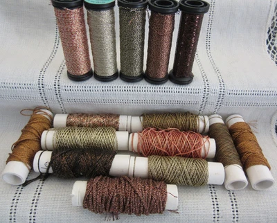 15 Kreinik Metallic BROWNS RUST Braids Blending Filament Ribbon NO LABELS lot - Image 1 of 4