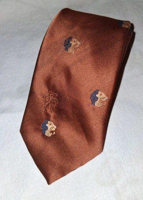 Винтажный бронзини коричневый полиэстер галстук, львы - Изображение 1 из 4