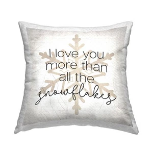 Romantic Snowflakes Phrase Outdoor Printed Pillow, 18 x 18, Beige - Picture 1 of 7