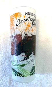 Vintage Michigan Sportsman's Paradise Souvenir Frosted Glass 6.5" BROWN BEAR - Picture 1 of 1