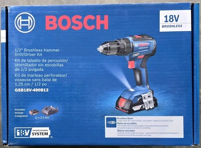 Bosch 1/2" bürstenloser Bohrhammer/Schrauber-Kit 18V GSB18V-490B12 NEU in versiegelter Verpackung - Bild 1 von 4