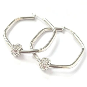 9ct White Gold Earrings Hexagonal Zirconia Charms 38.2mm High 33.2mm Wide 4.8g - Picture 1 of 22