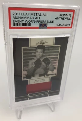 MUHAMMAD ALI  EVENT WORN 2011 LEAF METAL RARE/25 PRISM BLUE Relic PSA AUTHENTIC - Image 1 of 4