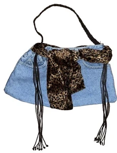 Handmade Up cycled Guess Jeans Denim OOAK Purse Bag Leopard Rhine Boho Western - Picture 1 of 7