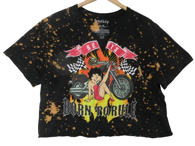 Talla XL Betty Boop Mujer Gráfico Camiseta Bicicleta BORN TO RULE Negro Tie Dye Crop Foto 1 de 4