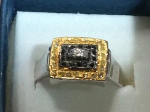 1+Ct Raw White & Golden Natural Diamond 925 Silver Engagement Men's Ring Size 9 - Picture 1 of 3