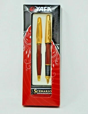 Yaffa Scenario Fountain & Ballpoint Set Bordeaux  & Gold  New In Box - Image 1 of 3