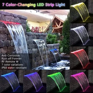 Pool Waterfall Fountain 36" Stainless Steel Color LED Lights Garden Cascade Pond - Picture 1 of 7