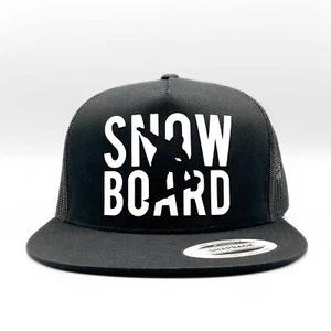 Snowboard Trucker Hat, Raised Lettering Snowboarder Design Yupoong 6006 Snapback - Picture 1 of 10