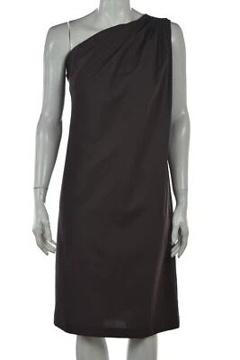 Halston Dress Size 42 Taupe Brown Shift One Shoulder Above Knee Wool - Image 1 of 4