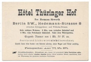 Hotel Thuringer Hof, Berlin, Germany Advertising Card Street Map on Reverse A3 - Picture 1 of 2