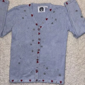 Cárdigan Suéter De Colección XS Storybook Tejidos Rojo Blanco y Azul Patriota Corazón Lentejuelas - Imagen 1 de 11