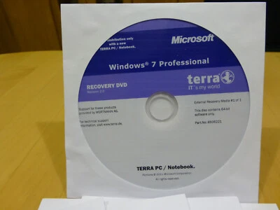 Windows 7 Pro Recovery DVD 64 Bit von Terra PC/Notebook für jeden Rechner nutzb. - Bild 1 von 2