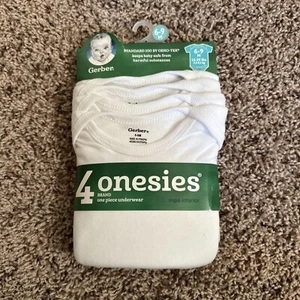 Gerber Baby Unisex White Onesies 4 Pack NEW Short Sleeve Bodysuits 6-9mo - Picture 1 of 2