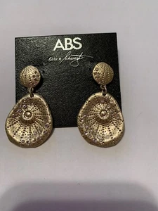 $30 ABS Allen Schwartz Gold Tone Scattered Pave Double Drop Earrings  A54-2 - Picture 1 of 7