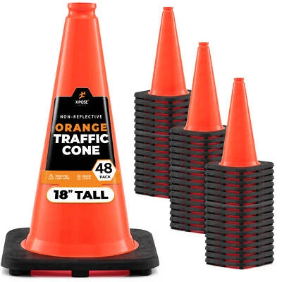 48 Orange Traffic Cones 18 Inch , Multipurpose PVC Plastic Safety Cone - Image 1 of 4