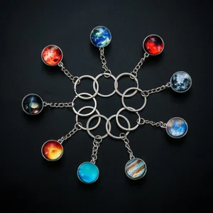 Glass Ball Keychain Planet Galaxy XSP9388 Double Side Solar System Gifts Pendant - Picture 1 of 24