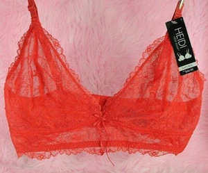 NWT HEIDI Red Exotic Lacy Nylon Natural Lift Wire Free Bralette Bra S-L MSRP$44 - Picture 1 of 6