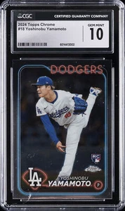 2024 TOPPS CHROME #18 YOSHINOBU YAMAMOTO ROOKIE RC CGC 10 GEM MINT - Picture 1 of 2