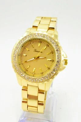 Reloj de pulsera Geneva Bling redondo circonita cúbica chapado en oro para mujer  Foto 1 de 3