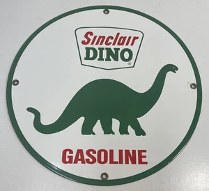 Letrero metálico redondo Sinclair Dino gasolina 11-1/2" - Imagen 1 de 5