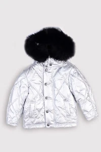RRP €250 JOHN GALLIANO KIDS COLLECTION Quilted Jacket 8Y Raccoon Fur Silver - Picture 1 of 7