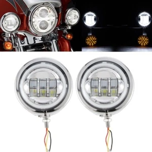 4 1/2 4.5 Inch LED Auxiliary Passing Fog Light + Housing Bracket For Harley Bike - Picture 1 of 12