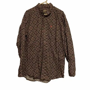Ariat Brown Shirt Long Sleeve Size Medium Button Down Collared Workwear Pocket - Picture 1 of 12