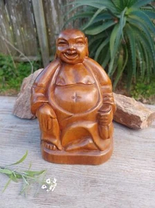 Vintage Monkey Pod Wood Buddha Figurine Handcrafted In The Philippines - Picture 1 of 10