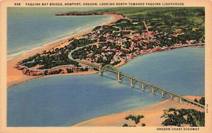 VINTAGE NEWPORT ODER OREGON LEINEN POSTKARTE YAQUINA BAY BRIDGE 102422 R - Bild 1 von 2