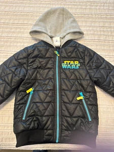 Disney Darth Vader Star Wars Boys Girl 4 Quilted Puffer Jacket Black Hood - Picture 1 of 9