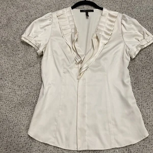 BCBG Vintage Y2K 2000s Ivory V-neck Ruffle Cami Tank Blouse Fairycore Size M - Picture 1 of 10