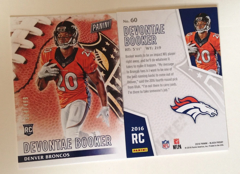 2016 Panini Black Friday RC (#/499 Made) DEVONTAE BOOKER Broncos Rookie #60 QTY - Image 1 of 1