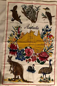 Retro Linen Cloth Australia Wall Hanging Tea Towel. 29x18” Animals Granny Core - Picture 1 of 2