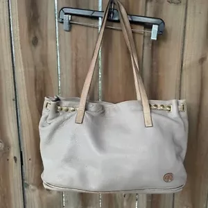 Vintage LIZ CLAIBORNE Taupe Pebble Leather Snap Cinch Large SHOULDER TOTE BAG - Picture 1 of 11